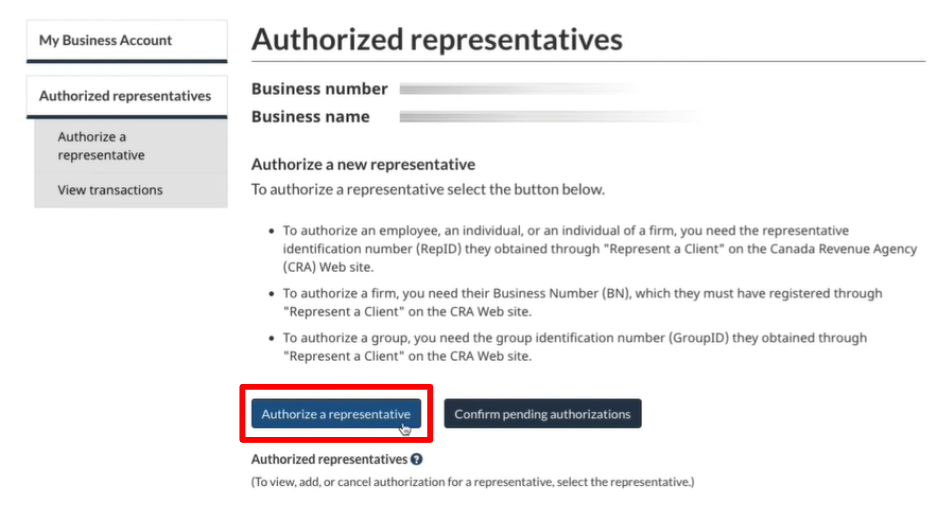 Authorize a representative